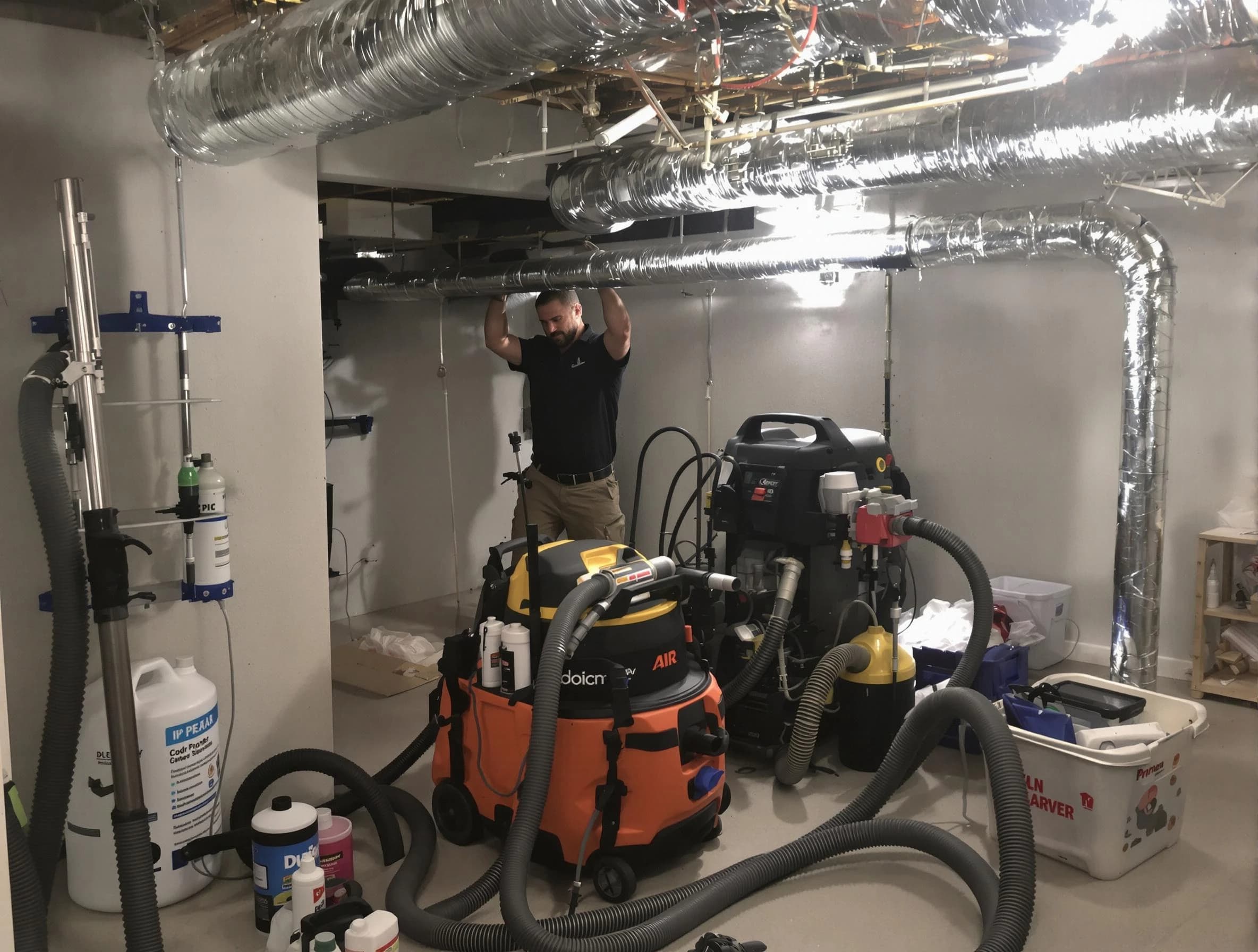 Goodyear Air Duct Cleaning specialist performing professional mold removal from air ducts using safety equipment in Goodyear