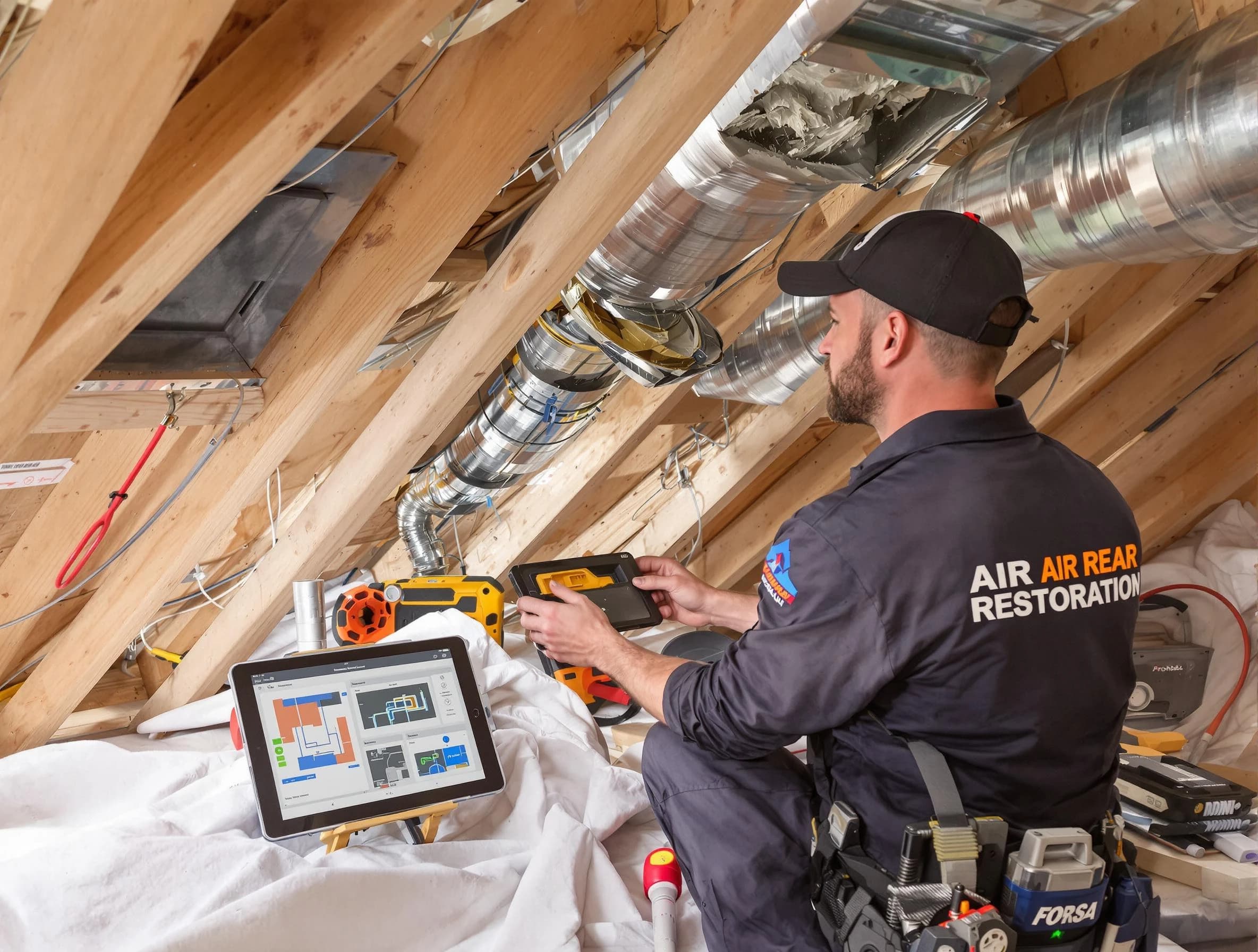 Goodyear Air Duct Cleaning technician performing precise duct repair work in Goodyear