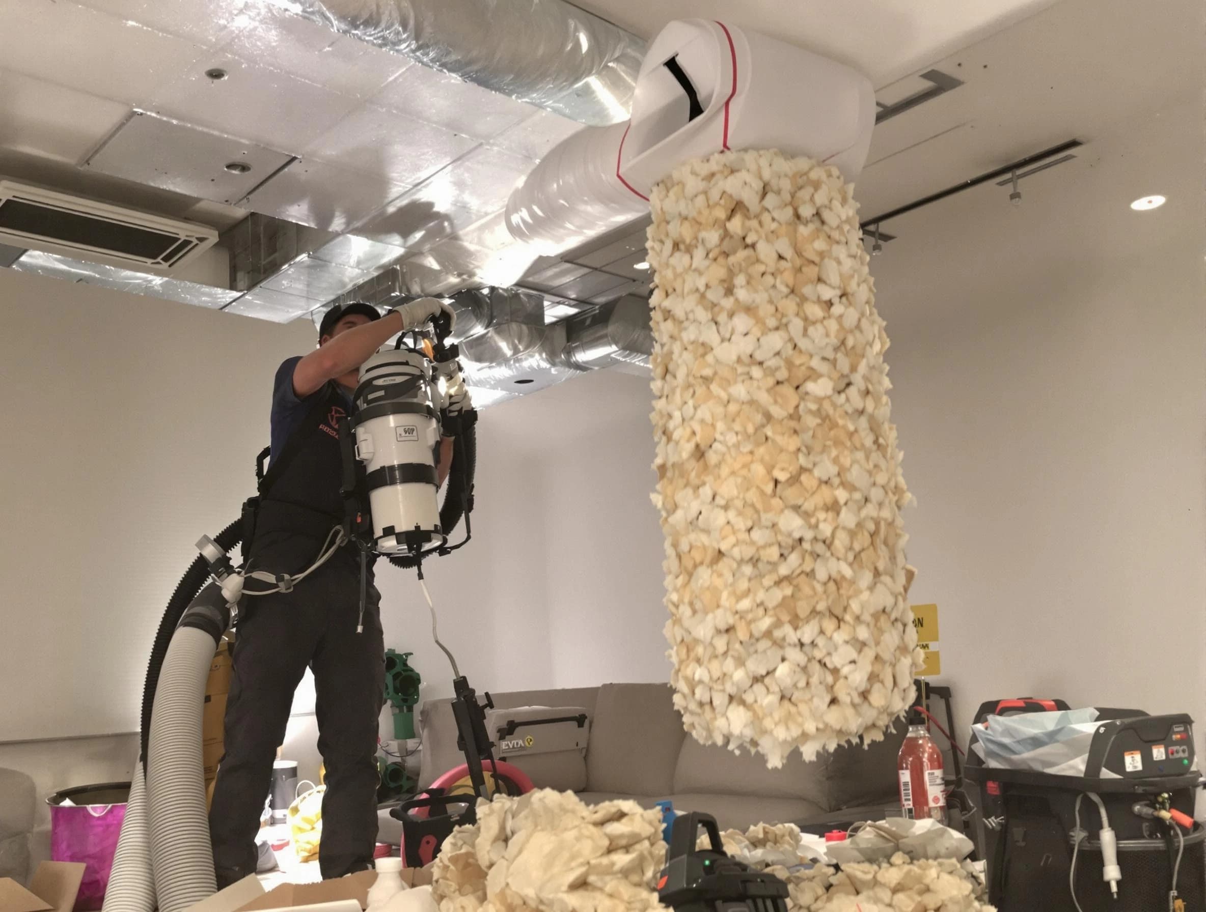 Goodyear Air Duct Cleaning technician performing precision vacuum insulation removal in a residential property in Goodyear