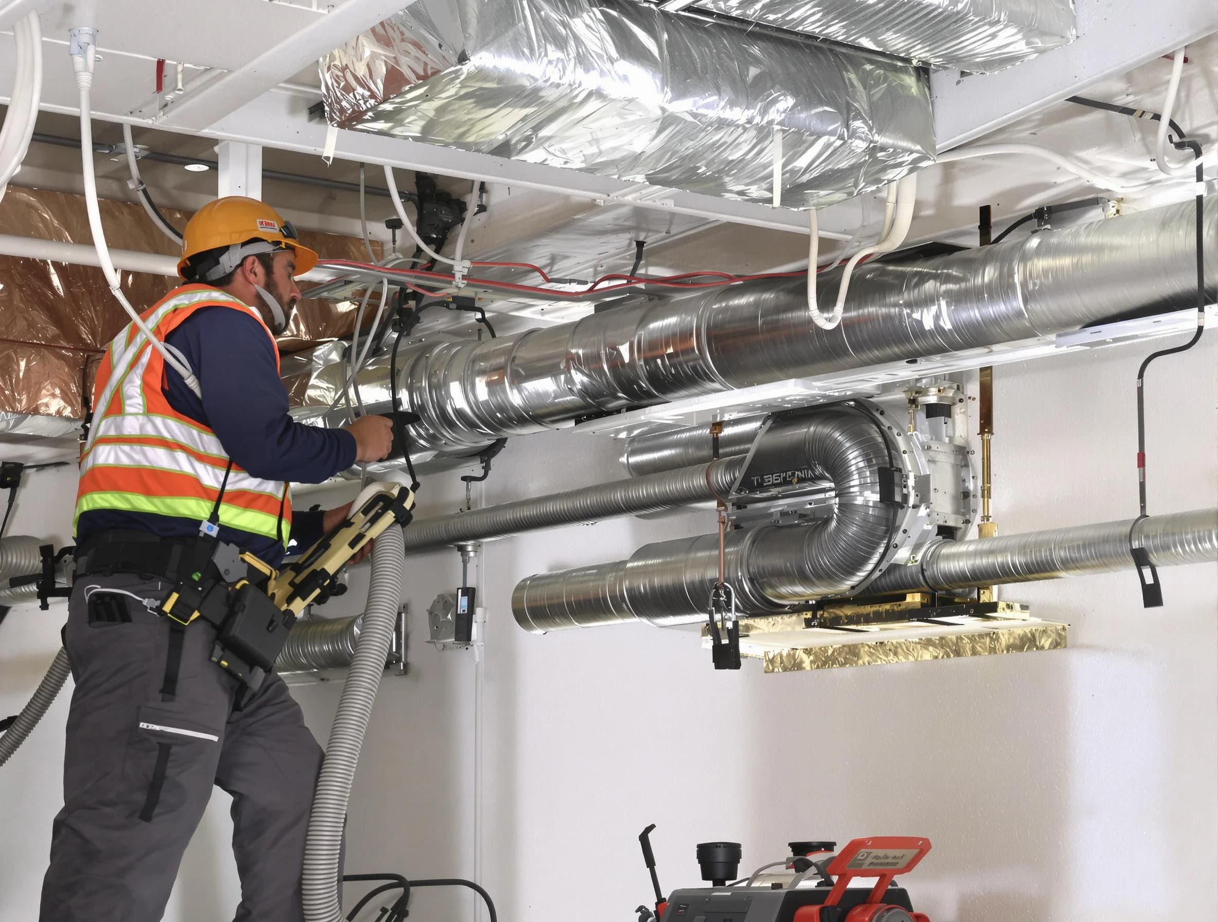 Goodyear Air Duct Cleaning technician performing precision vacuum insulation removal in a residential property in Goodyear